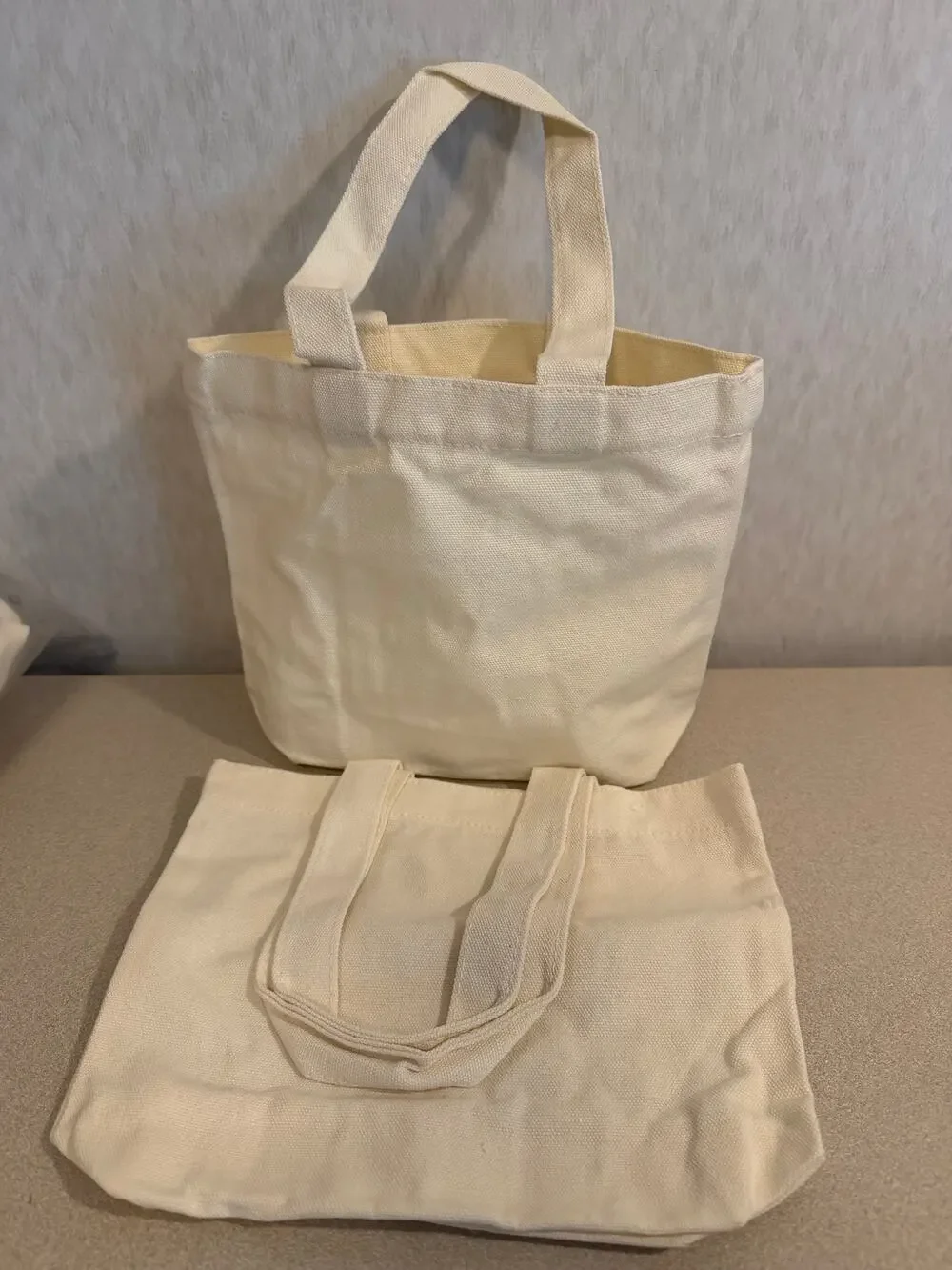 Set of 23 Small Canvas Tote Bags 10x8x3 Beige Cotton Craft Party Favor Bags New